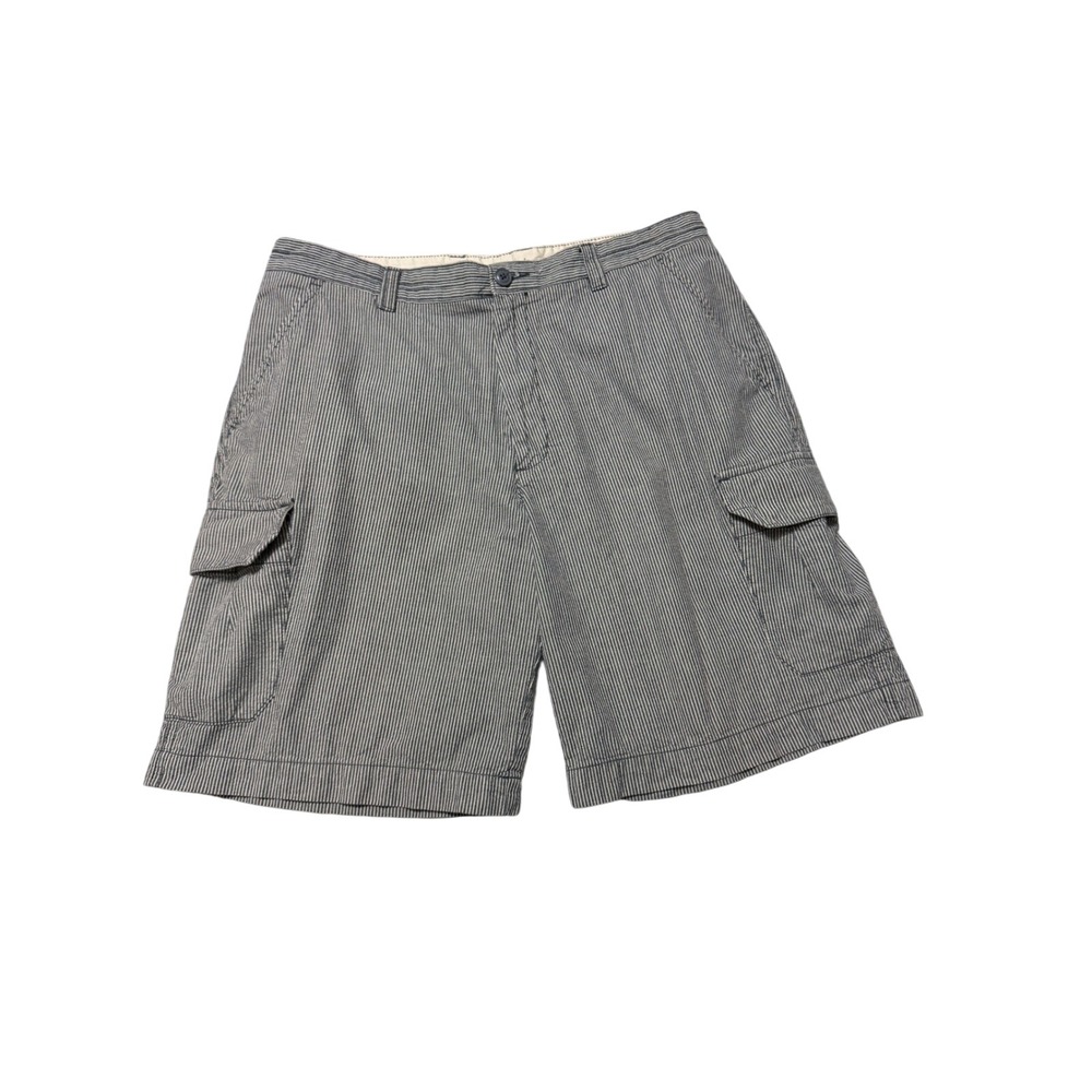 Madison Mens Hickory Stripe Cargo Shorts Blue White Cotton Size 36W Y2K Skater